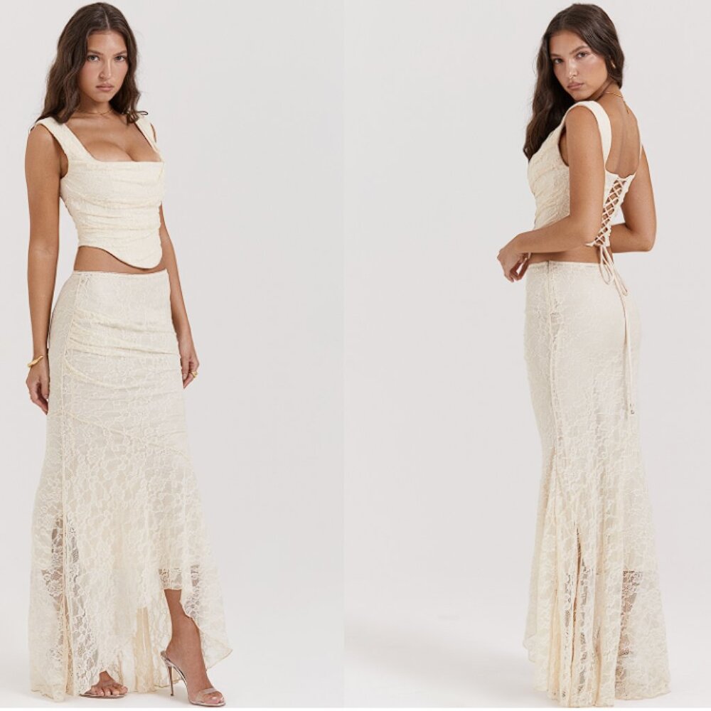 HOUSE OF CB 'Therese' Vintage Cream Lace Maxi Skirt NWT - Picture 4 of 6
